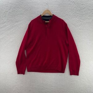 Brooks Brothers Sweater Mens XL Red Merino Wool Italian Henley Mock Neck Preppy